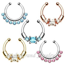 Top-Qualität Multi Edelsteine Clip am Septum gefälschte benutzerdefinierte Gold Faux Septum Ring